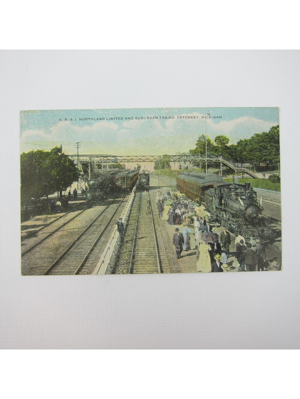 Postcard GR&I Northland Limited & Suburban Trains Petoskey Michigan Antique 1912